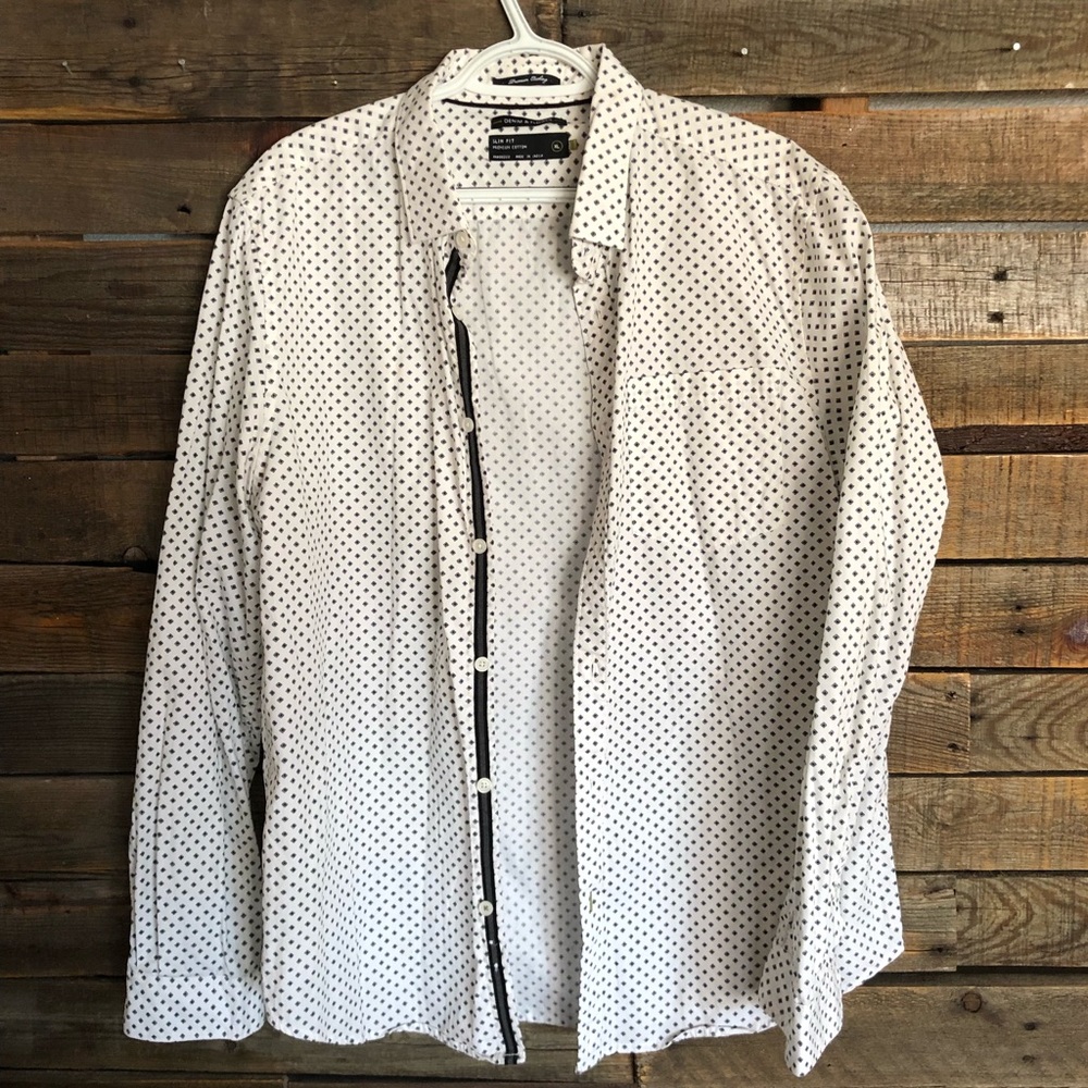 Denim & Flower Button Long Sleeve Down Dress Shirt